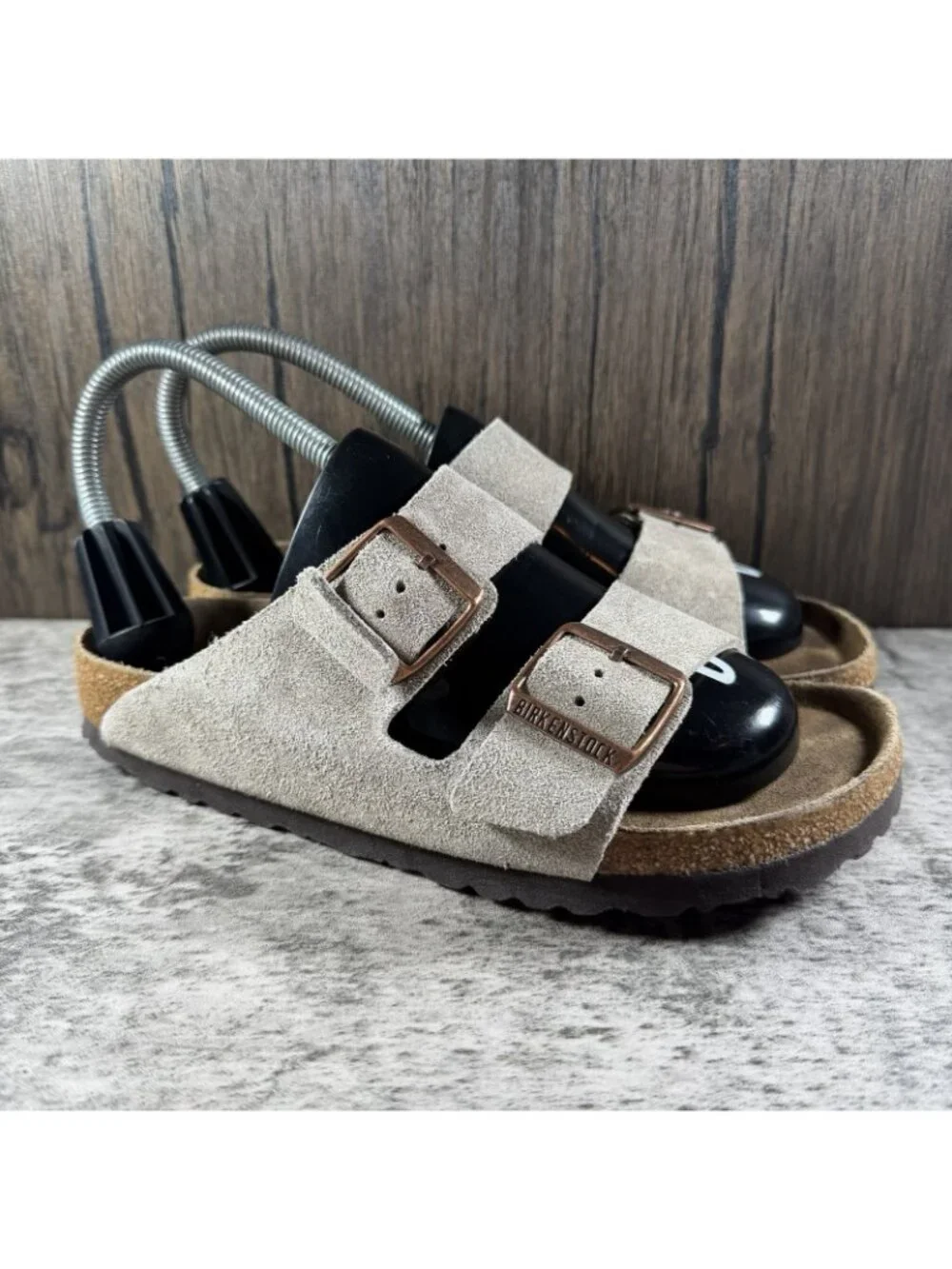 Womens Birkenstock Arizona Soft Footbed gray Suede Slides Sandals Sz EU 37 US 6 - Picture 2 of 10